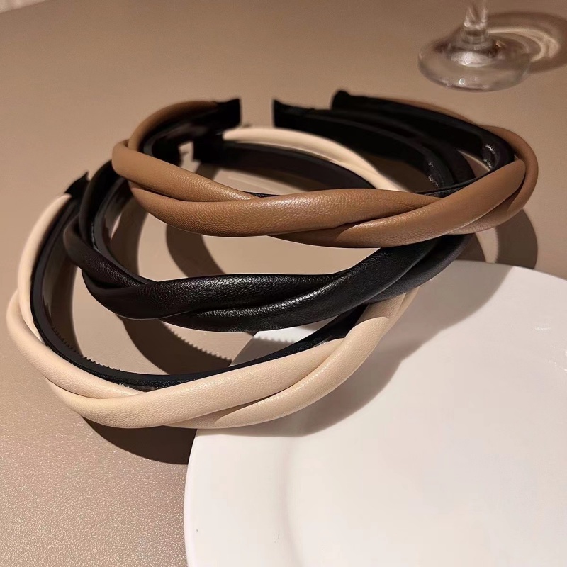 Băng Đô Da PU Bện Co Giãn Chống Trượt / Lược Cài Tóc Răng Phong Cách Vintage Hàn Quốc Thanh Lịch Rửa Mặt Trang Điểm Hàng Ngày Cho Nữ