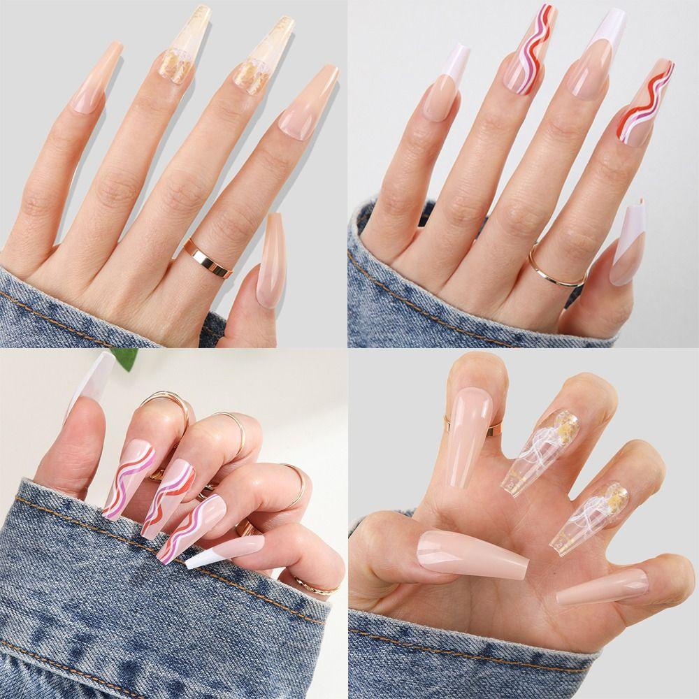 EUTUS Bộ 24 Móng Tay Giả Che Phủ Toàn Diện Họa Tiết Bươm Bướm Xinh Xắn
