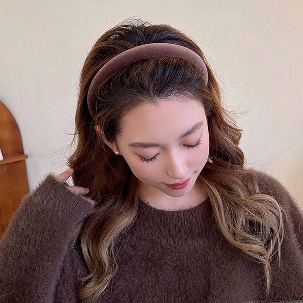 ANEMONE Băng Đô Cài Tóc Bằng Vải Nhung Mỏng Phong Cách Retro Đơn Giản Ngọt Ngào Cho Nữ