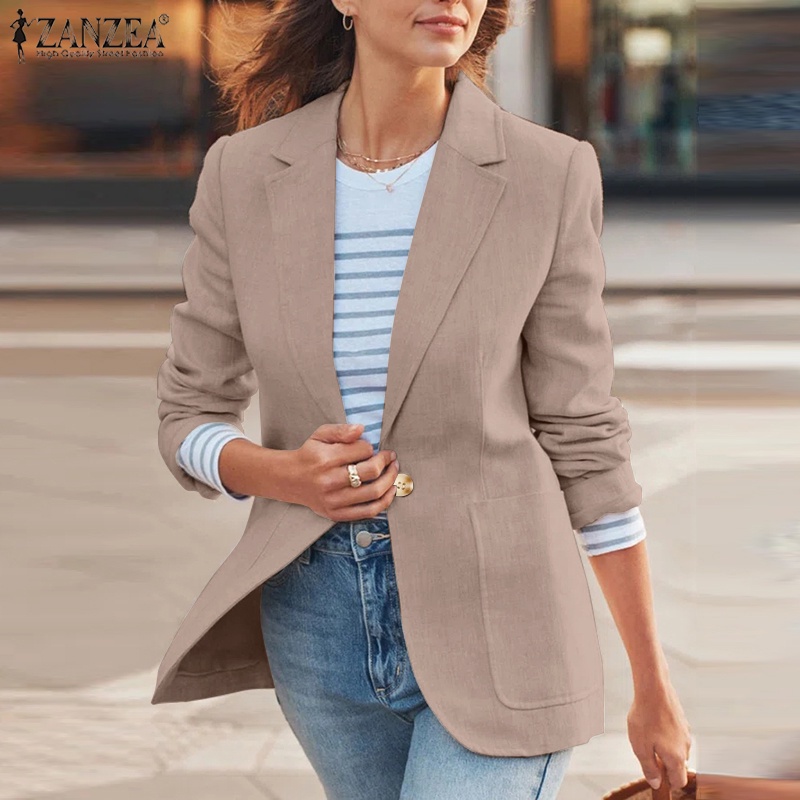 Áo khoác Blazer ZANZEA dài tay có túi trước thời trang cho nữ