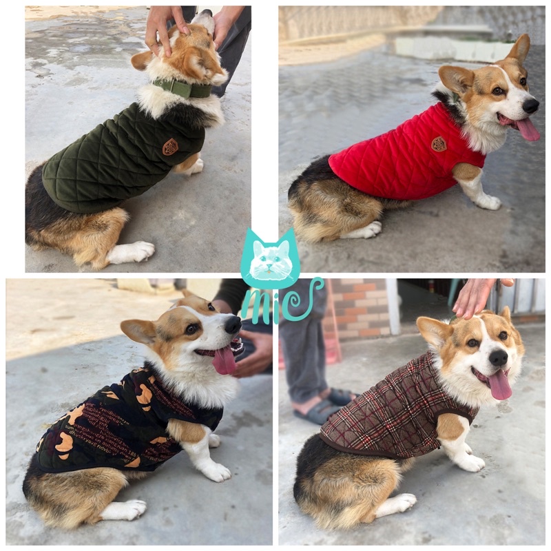 Áo nỉ, áo khoác khuy bấm cho chó lớn lót lông, áo phao cho chó mèo mùa đông