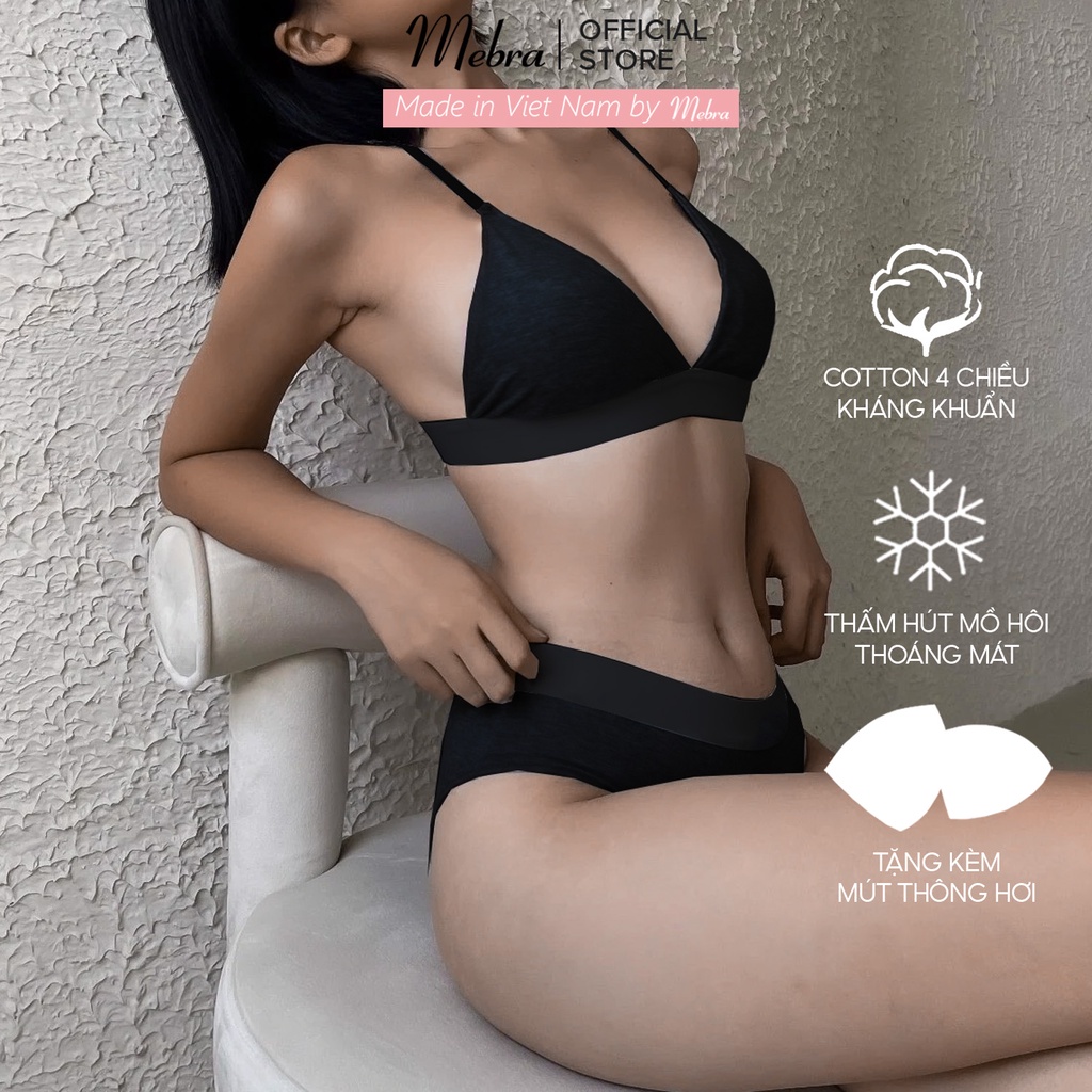 Bộ bikini cotton bra không gọng có mút mỏng quần tam giác bản to gợi cảm mặc thường ngày và đi biển MEBRA A061 | BigBuy360 - bigbuy360.vn