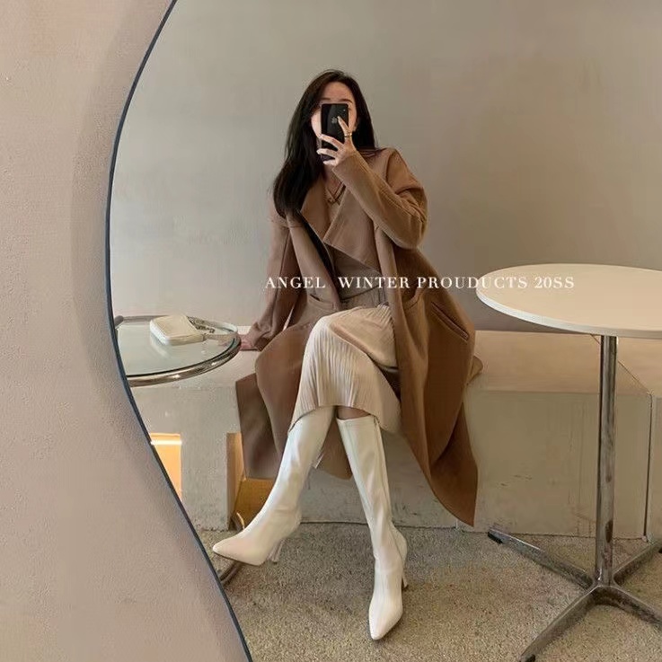 Giày Bốt Da Cao Gót 10CM Mũi Nhọn Thời Trang 2022 Cho Nữ