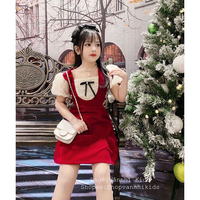 Váy Nhung Phối Zen Tiểu Thư Đinh Ngọc Cho Bé 16kg-41kg