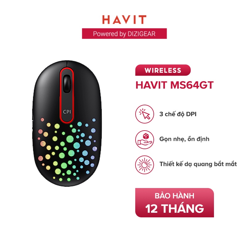 Chuột Không Dây HAVIT MS64GT, Tích Hợp 3 Chế Độ DPI, Thiết Kế Công Thái Học Nhiều Màu Sắc - Chính Hãng BH 12 Tháng