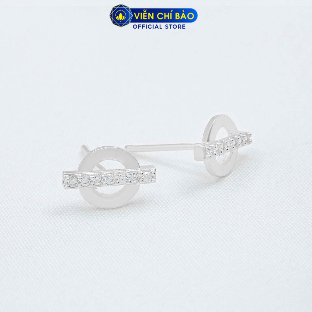 Khuyên tai bạc nữ tròn thanh ngang đính đá chất liệu bạc 925 thời trang phụ kiện trang sức Viễn Chí Bảo B400771