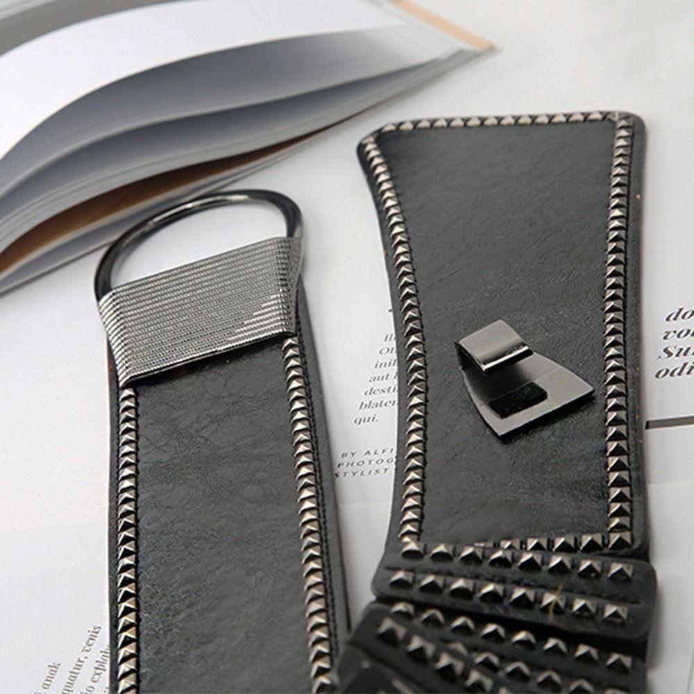 Thắt Lưng Da PU Bản To Co Giãn Đính Đinh Tán Phong Cách Punk Cá Tính