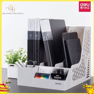 Giá tài liệu 3 ngăn kèm khay cắm bút Deli Z00112, giá sách để bàn