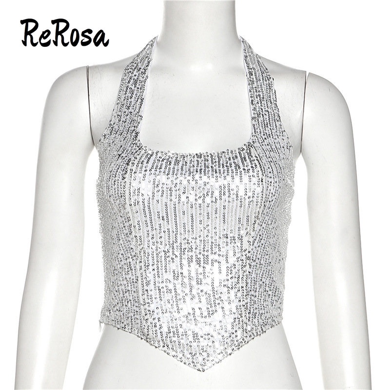 Rerosa Áo Hai Dây Đính Kim Sa Lấp Lánh Thời Trang Quyến Rũ Cho Nữ