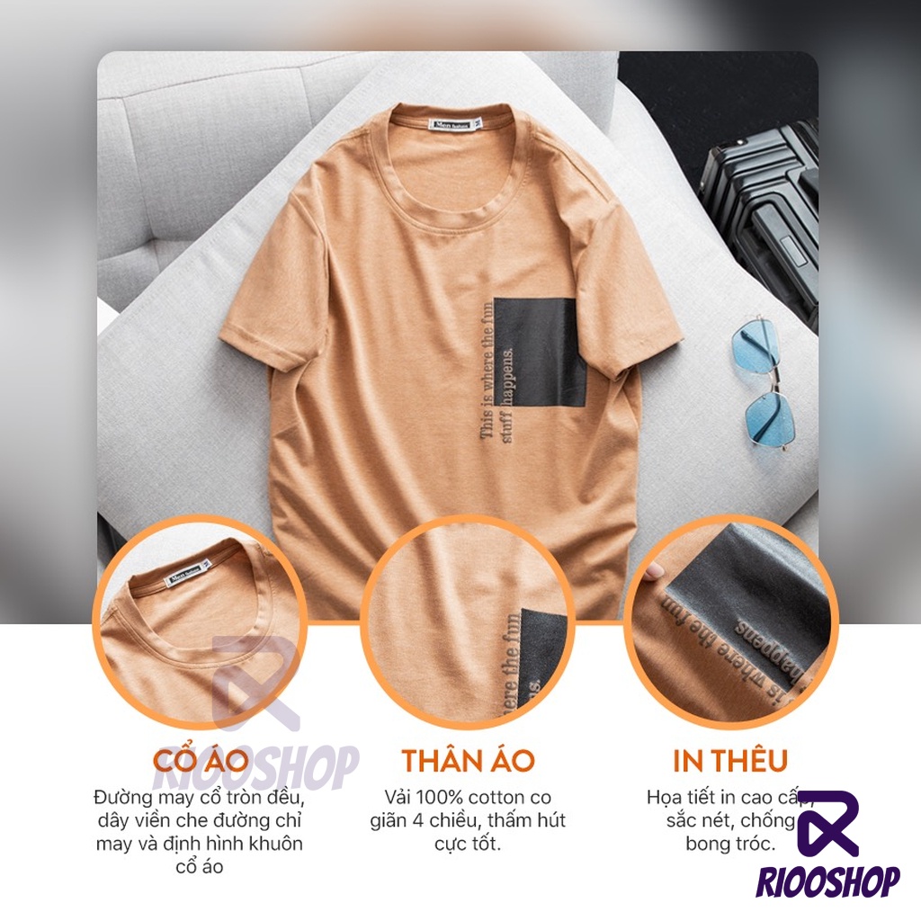 Áo thun nam cổ tròn cotton vnxk, áo phông nam ngắn tay cotton 100 màu xanh đen, xám xanh, nâu đẹp RIOOSHOP RTX096