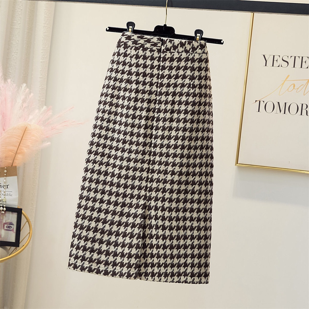 Chân Váy Len Dày Dáng Chữ A Lưng Cao Họa Tiết Kẻ Sọc Thời Trang Mùa Đông 2022