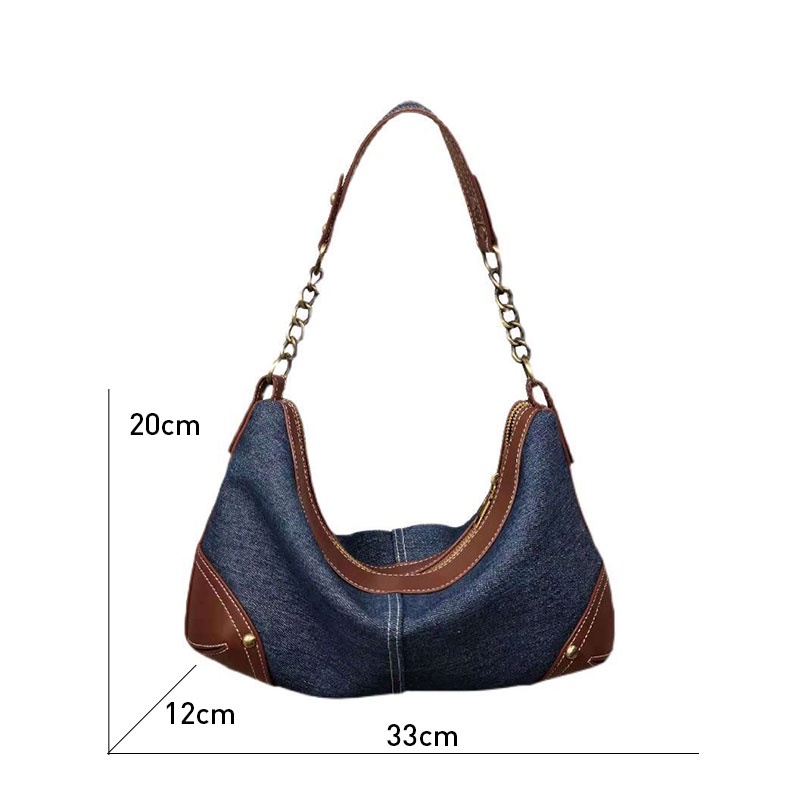 Túi xách đeo vai SUPERCUTE denim màu tương phản phong cách cổ điển thời trang cho nữ