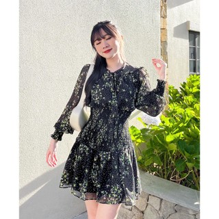 Đầm SANDRA - Đầm tay dài smocking eo cổ tròn