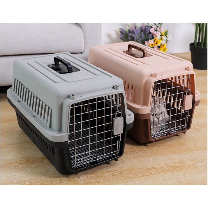 Lồng Hàng Không Chó Mèo 48x32x30cm, Lồng Vận Chuyển Chó Mèo Đi Xa, Chất Liệu Nhựa Tốt