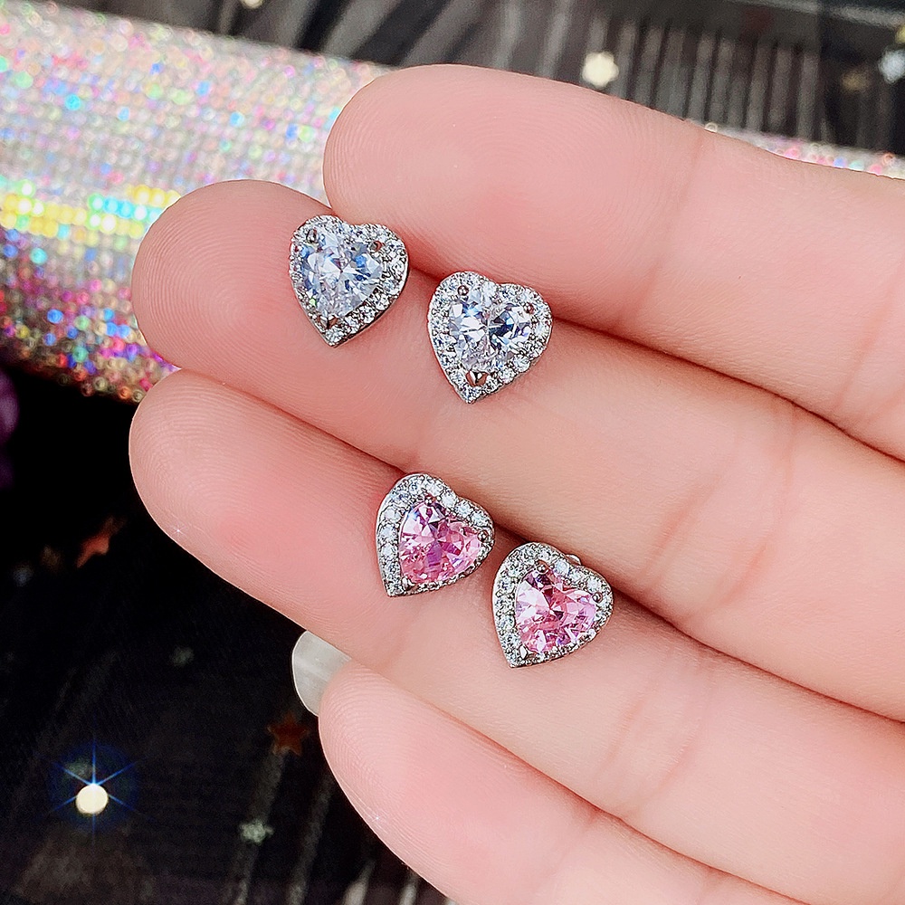 Bông Tai Pandora Mạ Bạc 925 Đính Đá Zircon Hình Trái Tim Xinh Xắn Cho Nữ