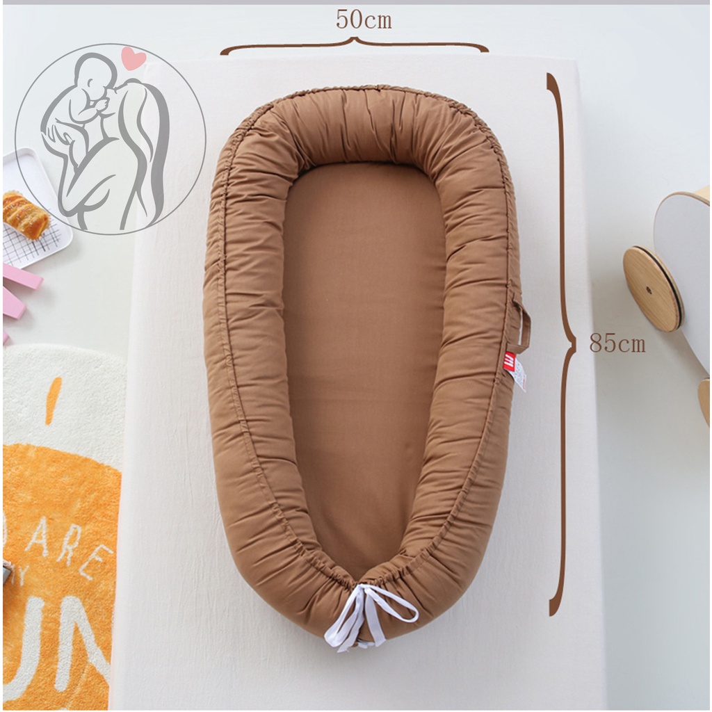 Nệm Nôi DI Động Đơn Sắc Cotton Cho Bé Kèm Túi Đựng