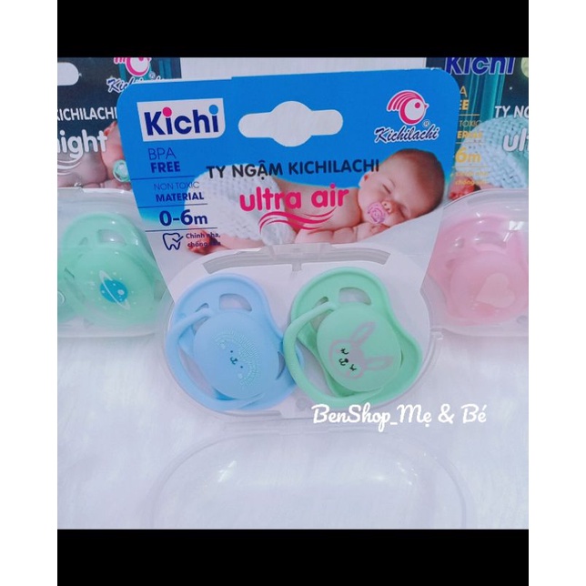 Ti ngậm Kichilachi Ultra air ban ngày, ti giả cho bé 0 - 6 tháng chất liệu silicone siêu mềm