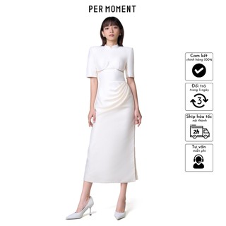 Đầm xường xám cách tân PER MOMENT chất liệu tafta lót lụa thiết kế vai bồng hở lưng xẻ tà