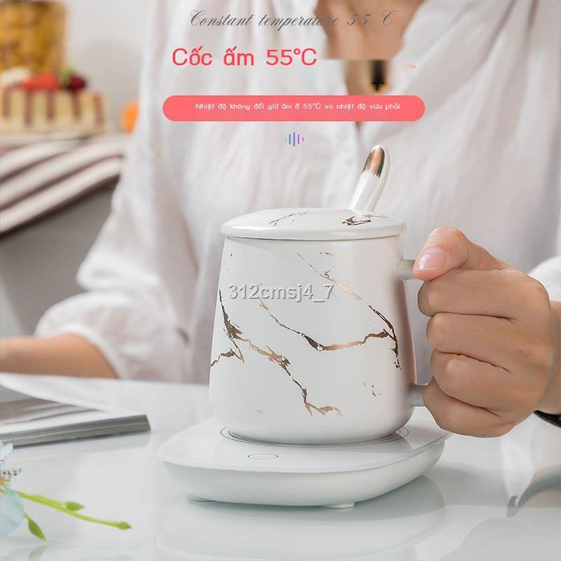 Logo tùy chỉnh 55 ℃ cốc sứ cặp đôi cốc cách điện tự động bình giữ nhiệt ấm ấm coaster sữa nóng hiện vật