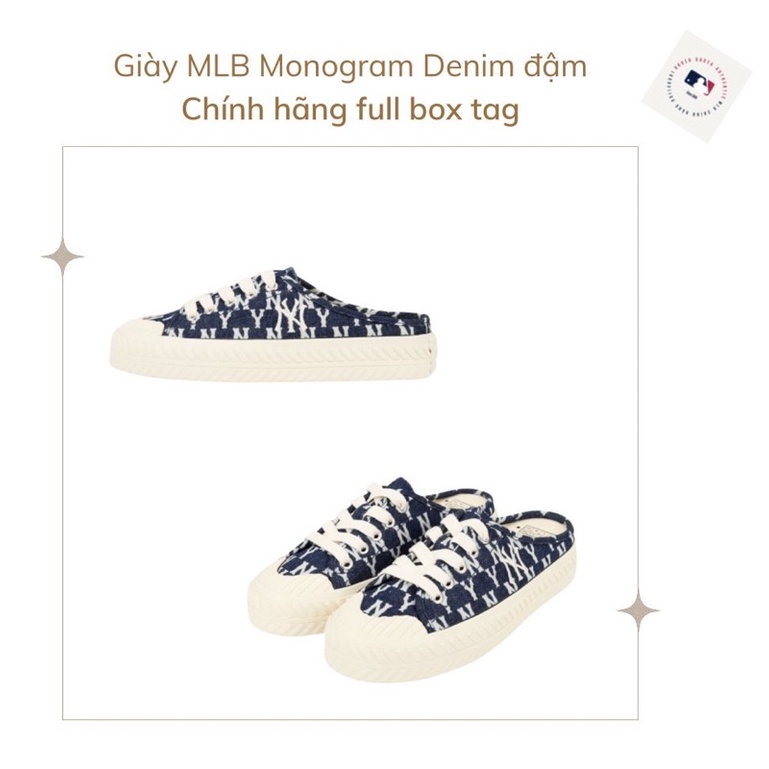 GIÀY MULE MLB DENIM ĐẬM FULL BOX TAG CHÍNH HÃNG