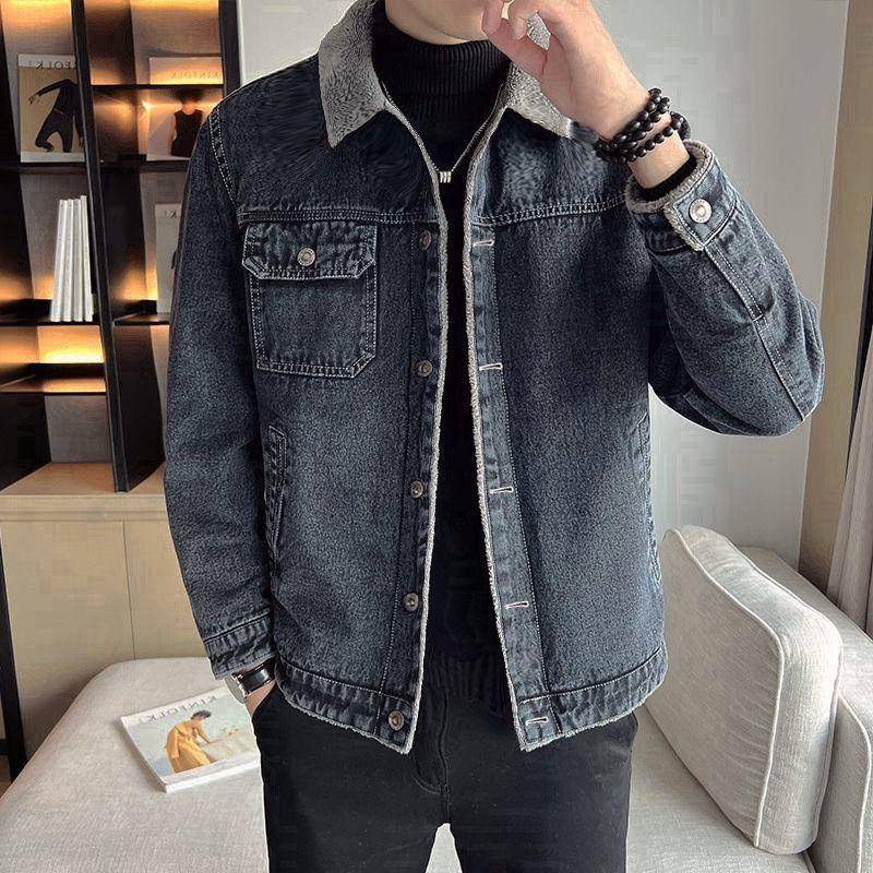 Áo Khoác Denim Lót Lông Cừu Dày Dặn Thời Trang Cho Nam
