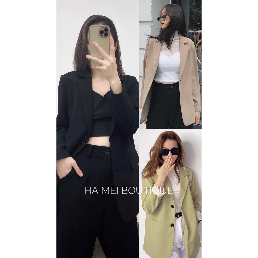 Áo Blazer Nữ Áo Vest 2 Lớp Dài Tay Túi Nắp Dáng Rộng Phong Cách Hàn Quốc Màu Nâu Đen Xanh Bơ