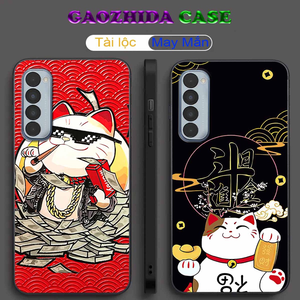 Ốp Oppo Reno4 / Reno4 Pro / Reno 4 (Ốp Mặt Lưng Kính) Mèo thần tài may mắn