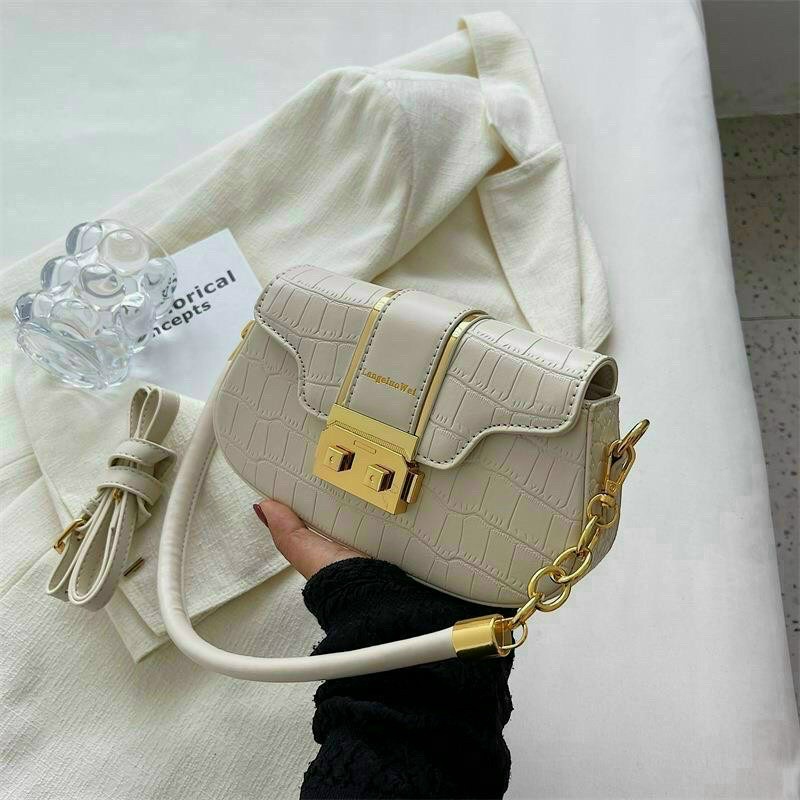 Túi đeo chéo, kẹp nách nữ chất da pu dọc viền vàng vân da cá sấu phong cách hàn quốc siêu sang chảnh cho nữ