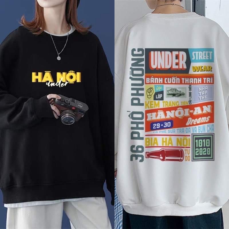 Áo Sweater Hà Nội thu đông OVERSIZE nỉ bông dày dặn, ấm áp - áo sweater form rộng Unisex nam nữ phong cách Ulzzang
