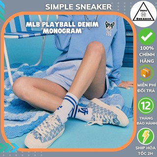 Giày MLB Playball Origin Chính Hãng 🔴SIMPLE SNEAKER🔴 MLB Playball Monogram Denim New York Yankees [32SHPM011-50U]