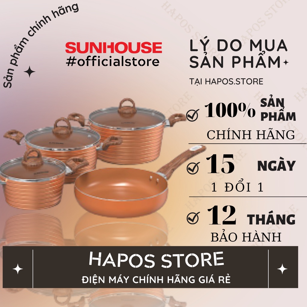 Bộ nồi chảo chống dính ceramic đáy từ Sunhouse SHG2004MCA (SHG2003MCB+SHG1126MCD) - HAPOS