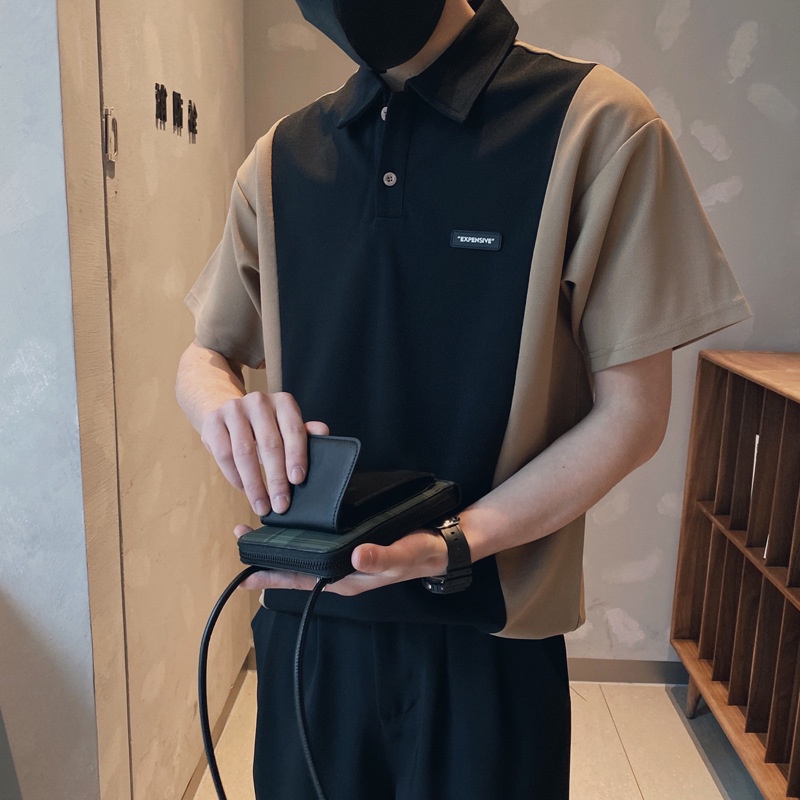 Áo polo nam nữ màu đen phối cà phê form rộng Hàn Quốc chất liệu poly cá sấu siêu thoáng mát, áo phông cổ bẻ unisex