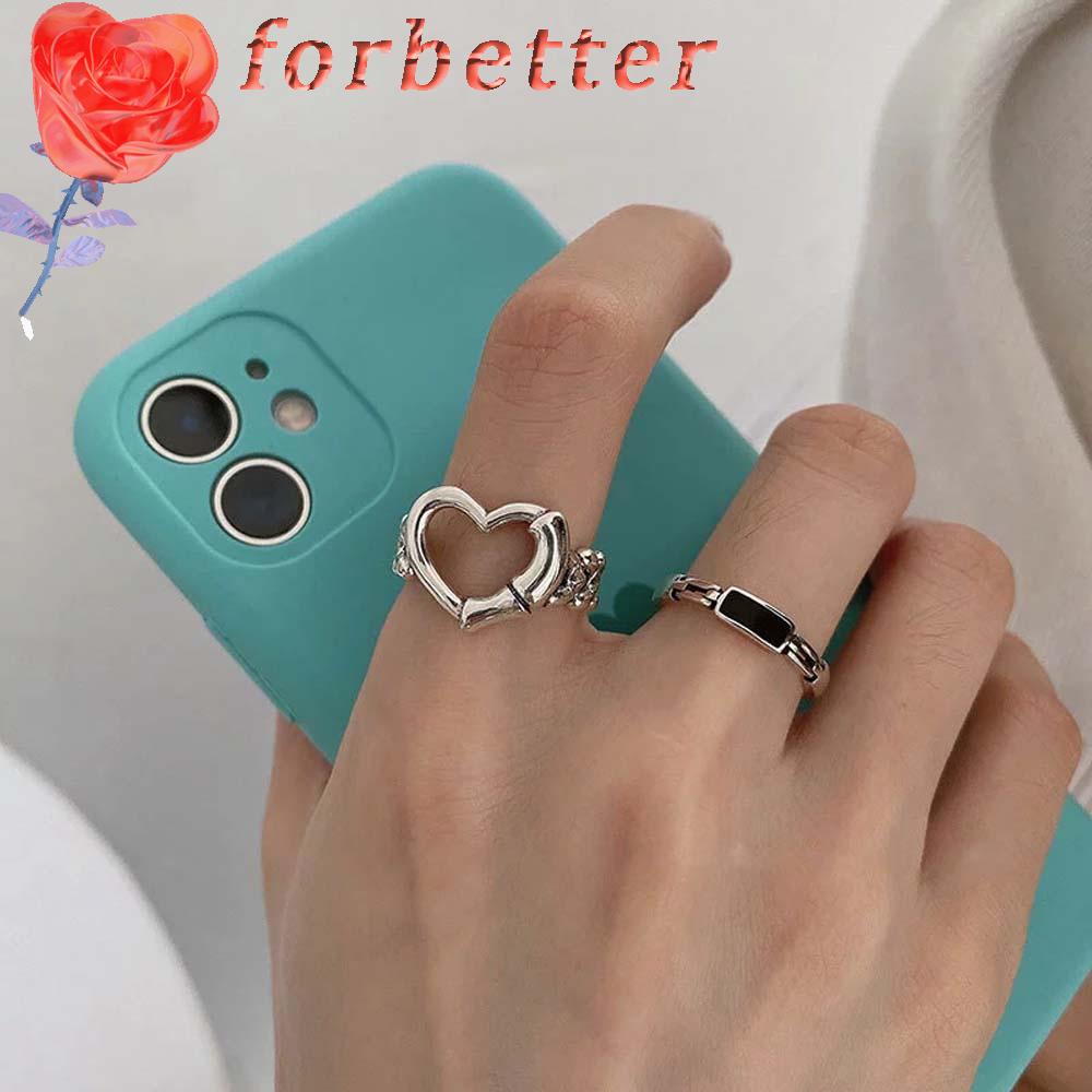 Nhẫn Hở Họa Tiết Trái Tim Màu Đen Đơn Giản Phong Cách Hàn Quốc|Nhẫn Thiết Kế Độc Đáo Thời Trang