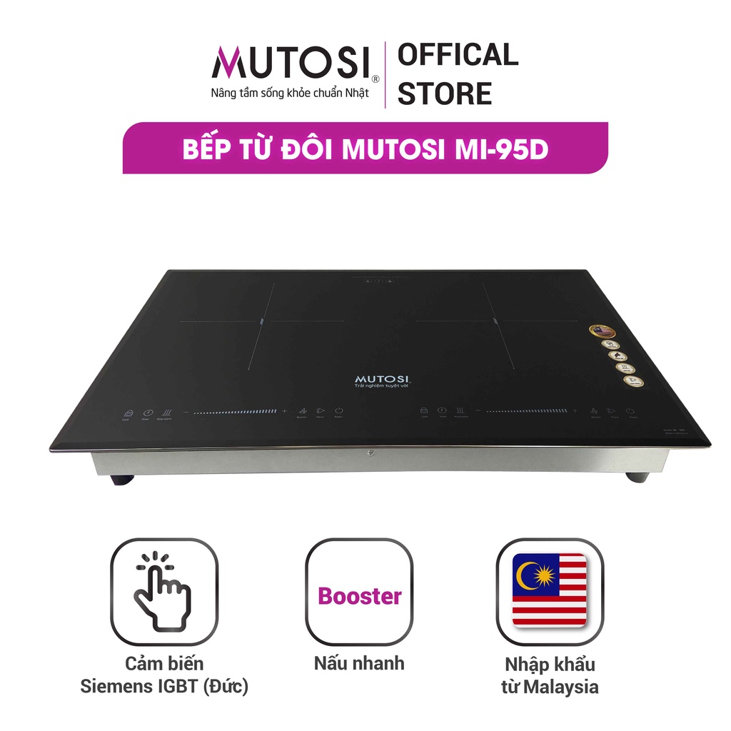 Bếp từ đôi Mutosi MI-95D nhập khẩu Malaysia 4800W, mặt kính siêu bền BH 24 tháng