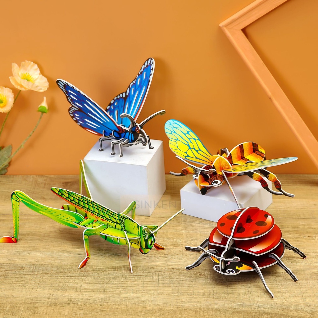 Mô hình 3D Chủ Đề Côn trùng bé 3-8 tuổi, Chất Liệu Giấy Xốp Mềm 2611E-A,B,C,D
