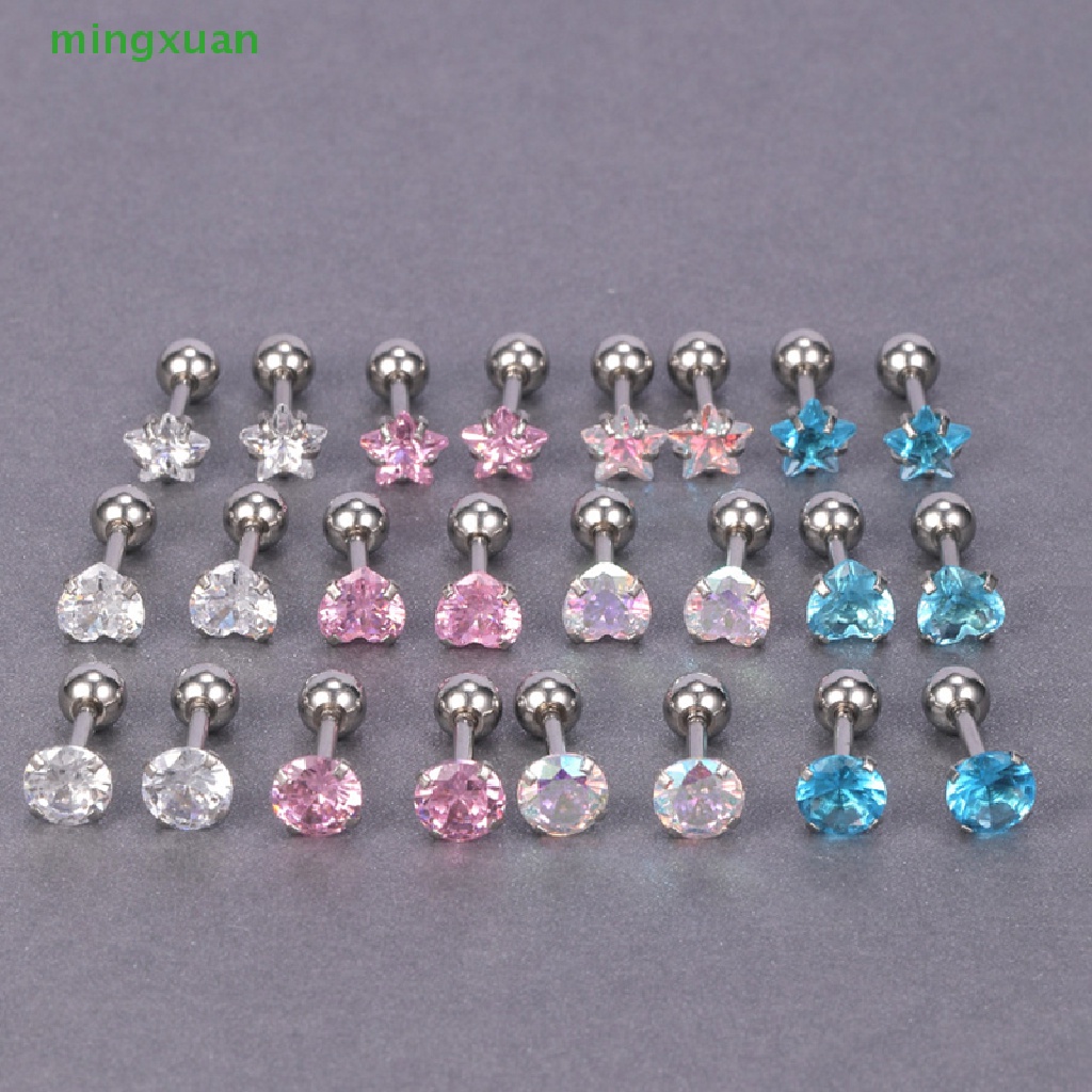 1 Đôi Khuyên Tai Bằng Thép Không Gỉ Đính Đá Zircon Thời Trang