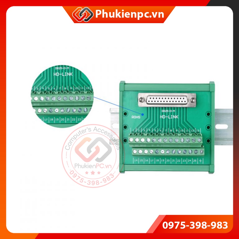 Đầu nối COM DB25 LPT Male Terminal Block vặn vít, cài thanh ray. cho máy CNC, LPT công nghiệp, Chân cắm Cáp COM DB25 Đực