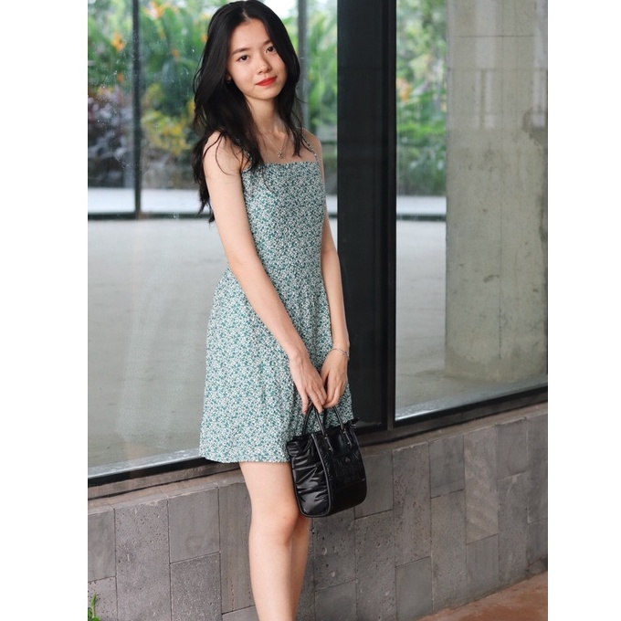 Gaia Mini Dress Đầm Hai Dây Ngắn Hoa Nhí Smoking Lưng