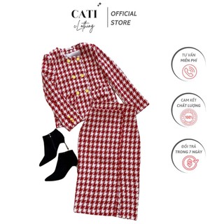 Set dạ kẻ karo áo cổ vuông 2 màu a1916 set dạ tweed cati new cao cấp thiết kế sang chảnh