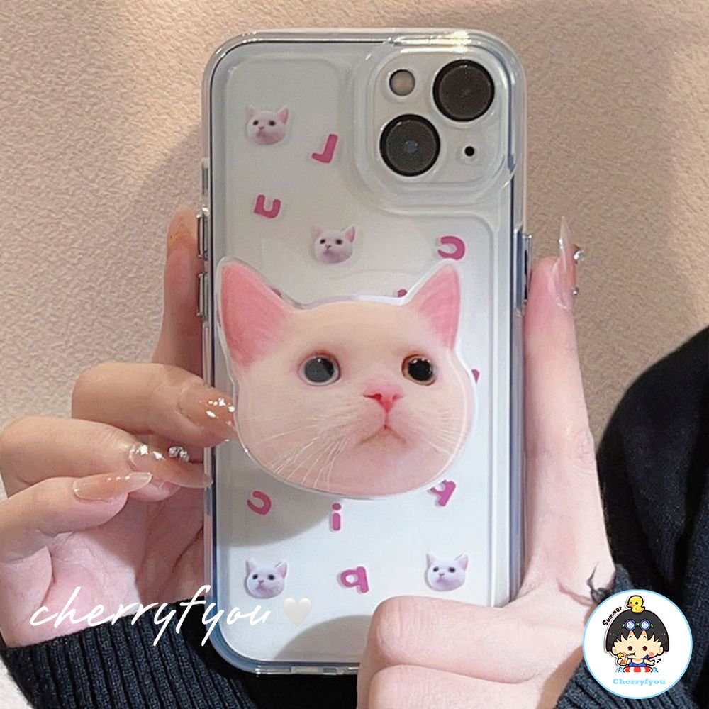 Ốp Điện Thoại TPU Mềm Chống Bụi Chống Sốc Có Giá Đỡ Hình Đầu Mèo Cho IPhone 14 13 12 11 Pro Max