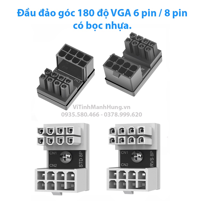 Đầu đảo góc 180 độ 6/8 pin VGA, có bọc nhựa.