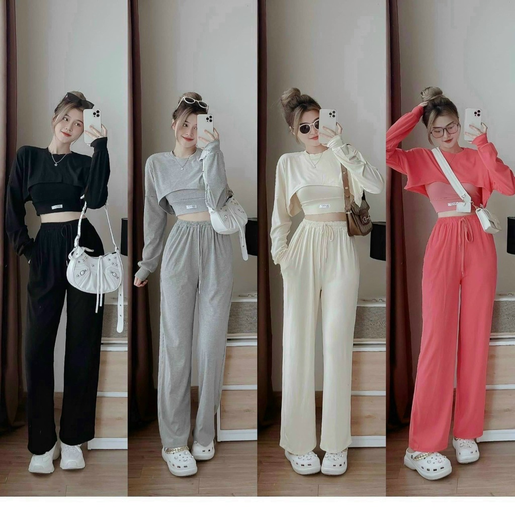 (Sale FreeShip) Sét bộ thun cá tính 3 món,bộ ống suông thích hợp cho nàng dạo phố,chất cotton xịn chuẩn shop