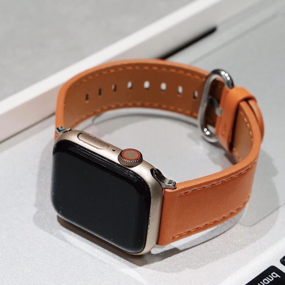 Dây Da HerMes Cam Khóa Tròn Dây Đeo Dành Cho Đồng Hồ Thông