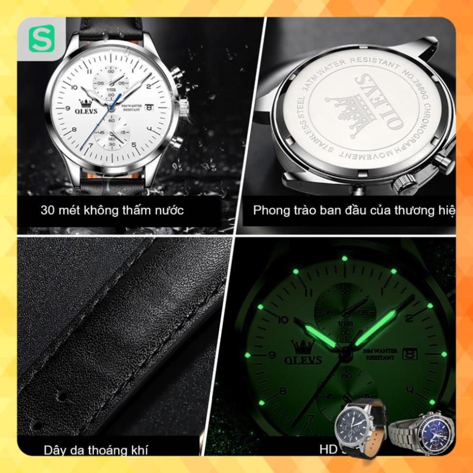 OLEVS 2880 Đồng hồ nam chính hãng Dây da có chức năng Lịch chống vô nước phát sáng Mặt số