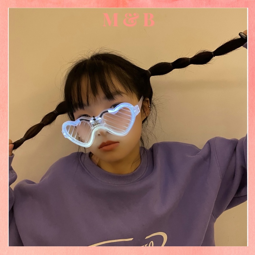 Mắt kính đèn Led phát sáng gọng tròn, trái tim phát sáng nhiều màu nhấp nháy vui nhộn, độc đáo, phong cách Retro đi bar