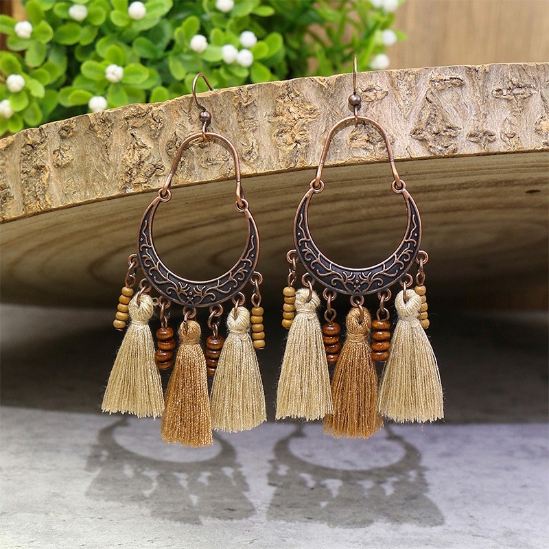 Khuyên tai retro tuarua gỗ, bông tai Âu mỹ vintage
