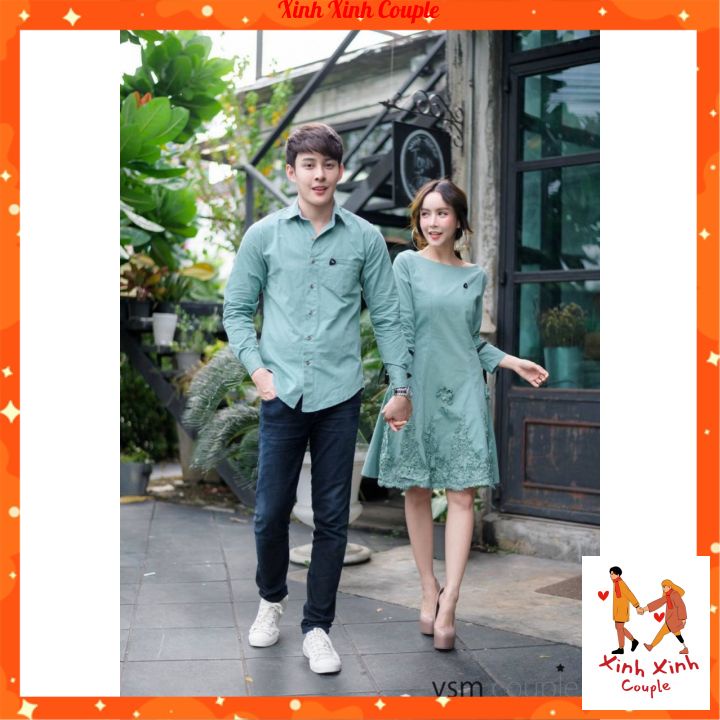 Đồ đôi nam nữ đẹp đi tiệc, đi chơi, đồ đôi đi biển, chụp hình cưới: bao gồm áo váy sơ mi Hàn Quốc