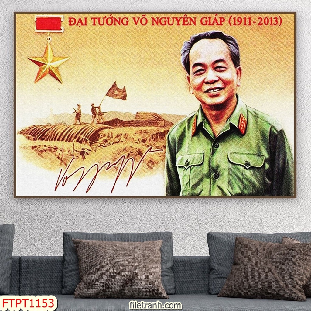 Tranh Treo Tường Ảnh Bác Hồ Kính Yêu - Bác Giáp /Treo Phòng Khách/Làm Việc/ Tranh Tráng Gương Bóng Đẹp