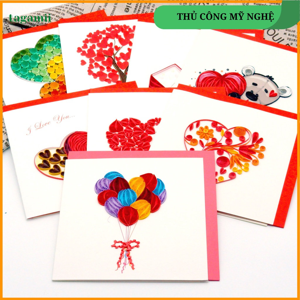 Thiệp Quilling giấy xoắn, Thiệp Trái Tim, Thiệp Tình Yêu, Thiệp giấy Handmade Qùa tặng lãng mạn ý nghĩa