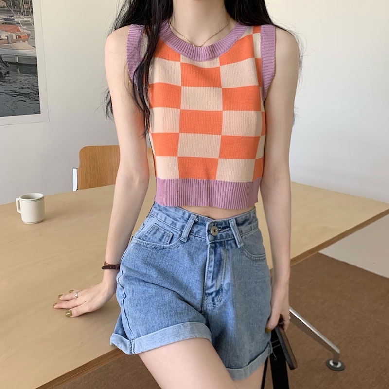 Áo dệt kim YEYA không tay phong cách Hàn Quốc thời trang cho nữ